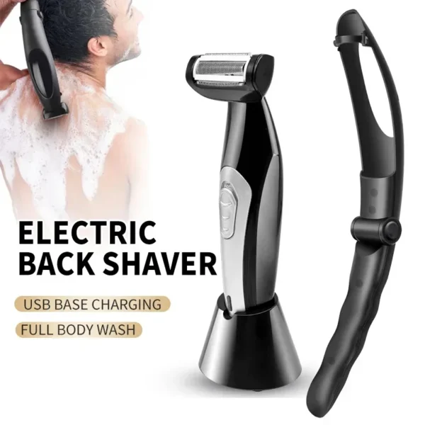 Men's Electric Back Shaver: Painless, Waterproof, USB-C Charging with Detachable Handle for Full Body Grooming